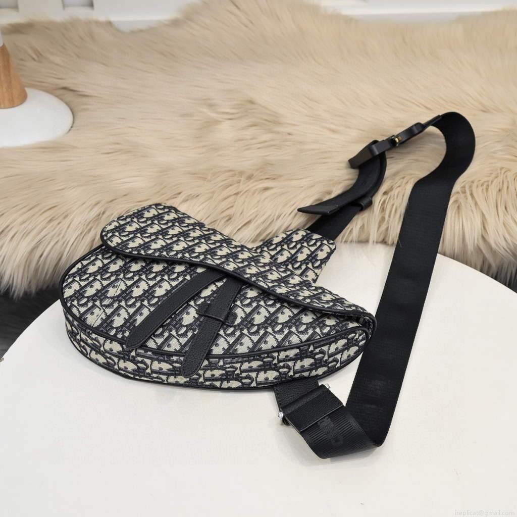 Dior 1ADPO093 Saddle Men Bag Dior Oblique Jacquard Black With Beige