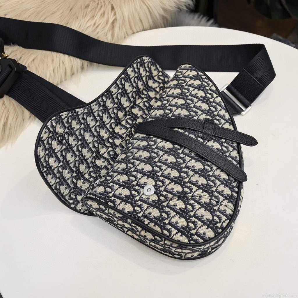 Dior 1ADPO093 Saddle Men Bag Dior Oblique Jacquard Black With Beige