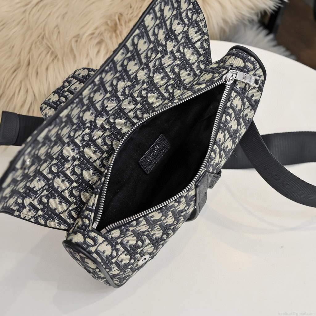 Dior 1ADPO093 Saddle Men Bag Dior Oblique Jacquard Black With Beige