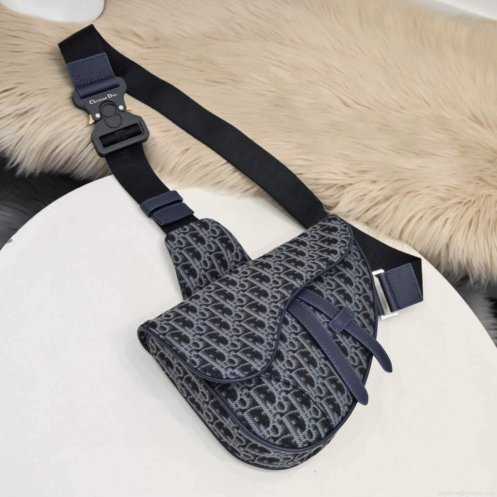Dior 1ADPO093 Saddle Men Bag Dior Oblique Jacquard Blue