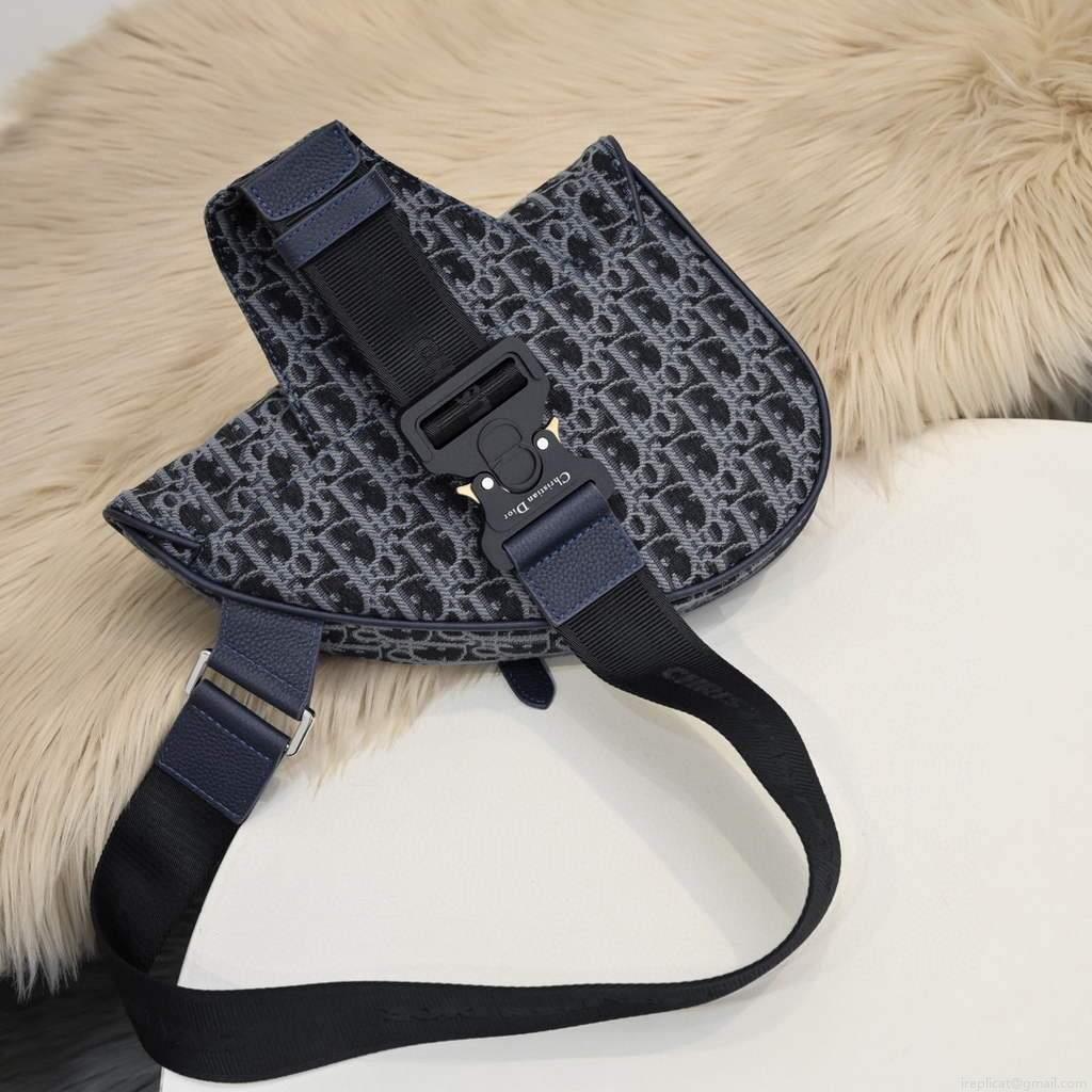 Dior 1ADPO093 Saddle Men Bag Dior Oblique Jacquard Blue