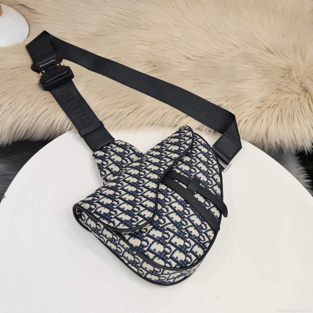 Dior 1ADPO093 Saddle Men Bag Dior Oblique Jacquard Navy Blue