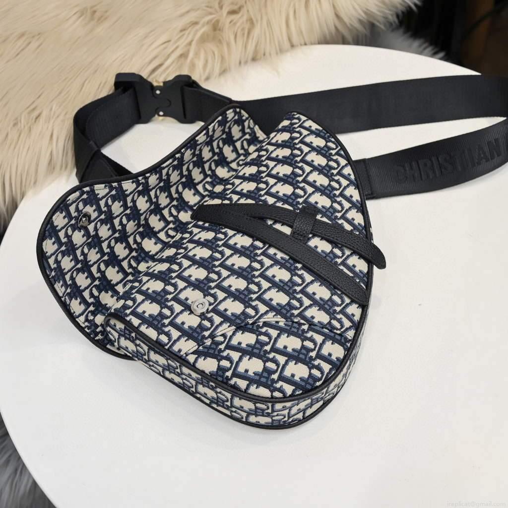 Dior 1ADPO093 Saddle Men Bag Dior Oblique Jacquard Navy Blue