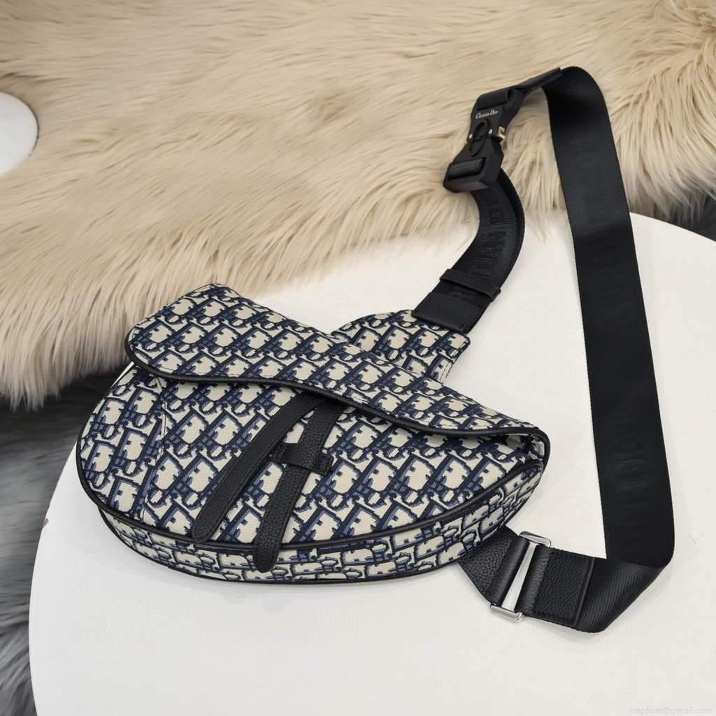 Dior 1ADPO093 Saddle Men Bag Dior Oblique Jacquard Navy Blue