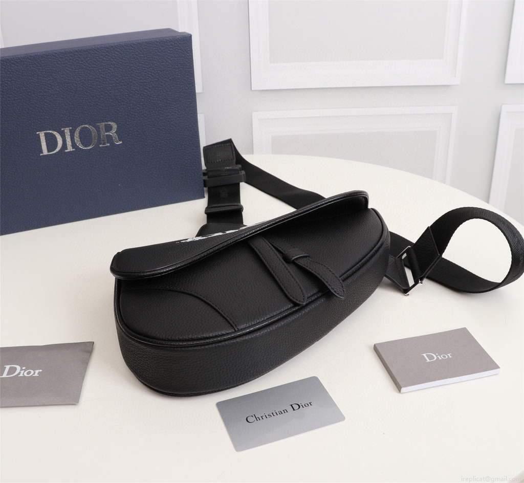 Dior 1ADPO093 Saddle Men Bag Grained Calfskin Black