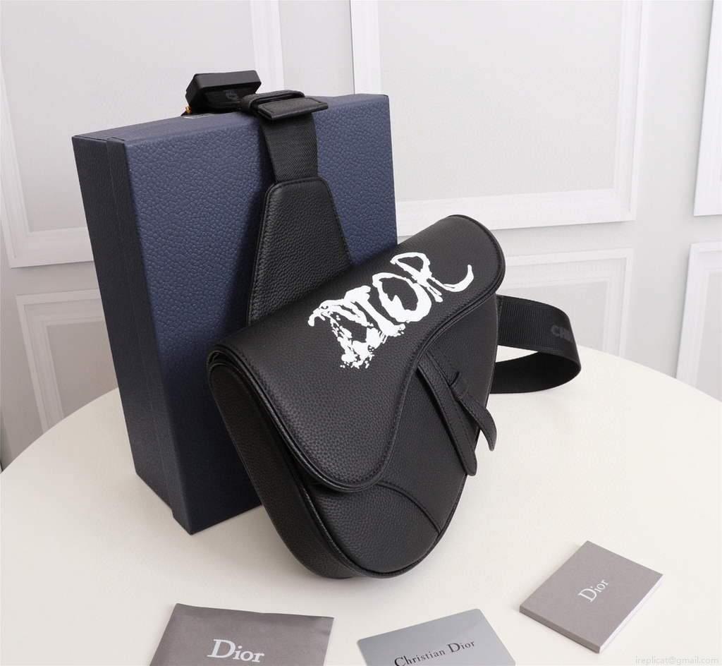Dior 1ADPO093 Saddle Men Bag Grained Calfskin Black