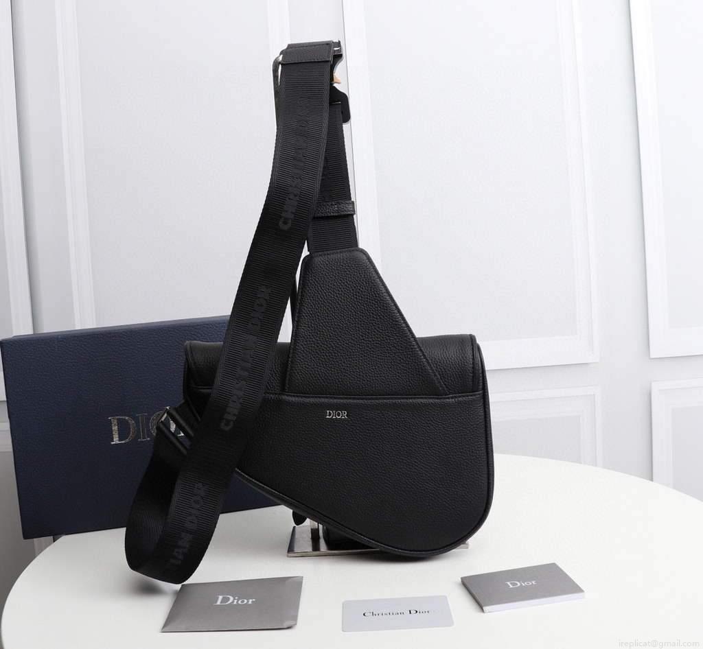 Dior 1ADPO093 Saddle Men Bag Grained Calfskin Black