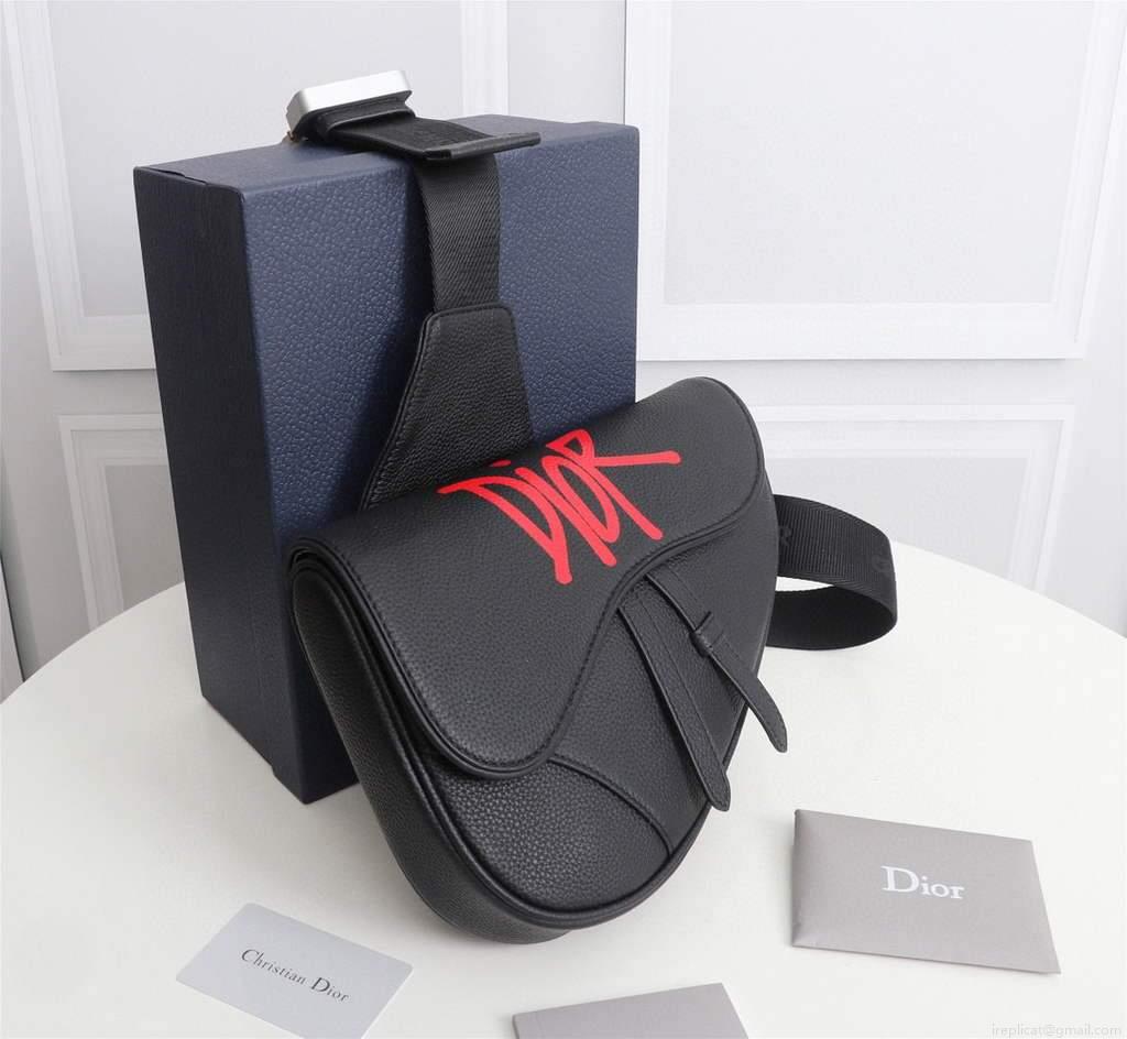 Dior 1ADPO093 Saddle Men Bag Grained Calfskin Black