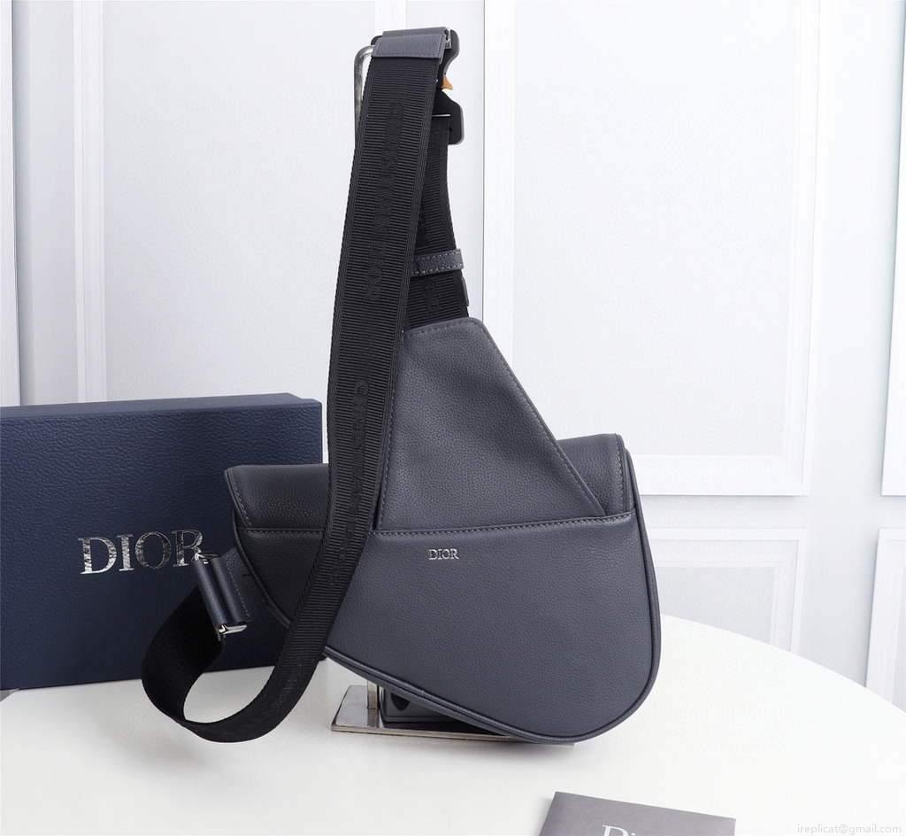Dior 1ADPO093 Saddle Men Bag Grained Calfskin Gray