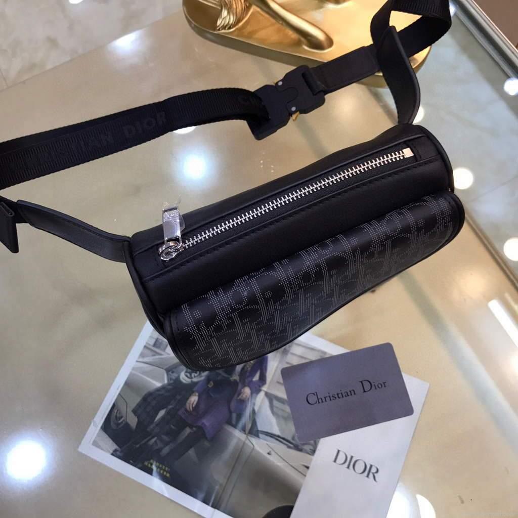 Dior 1ADPO223 Saddle Belt Bag Dior Oblique Galaxy Leather Black