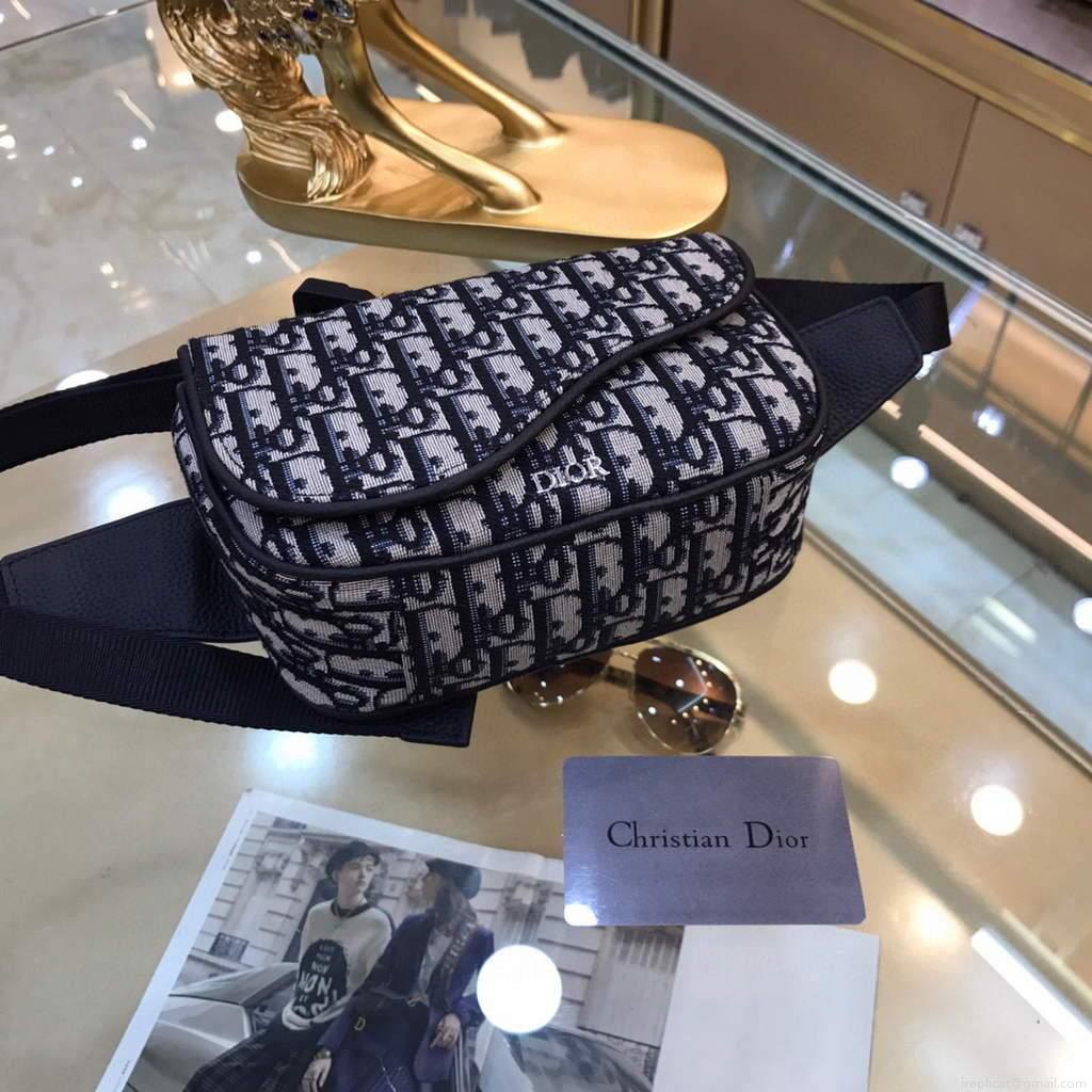 Dior 1ADPO223 Saddle Belt Bag Dior Oblique Galaxy Leather Black and Beige