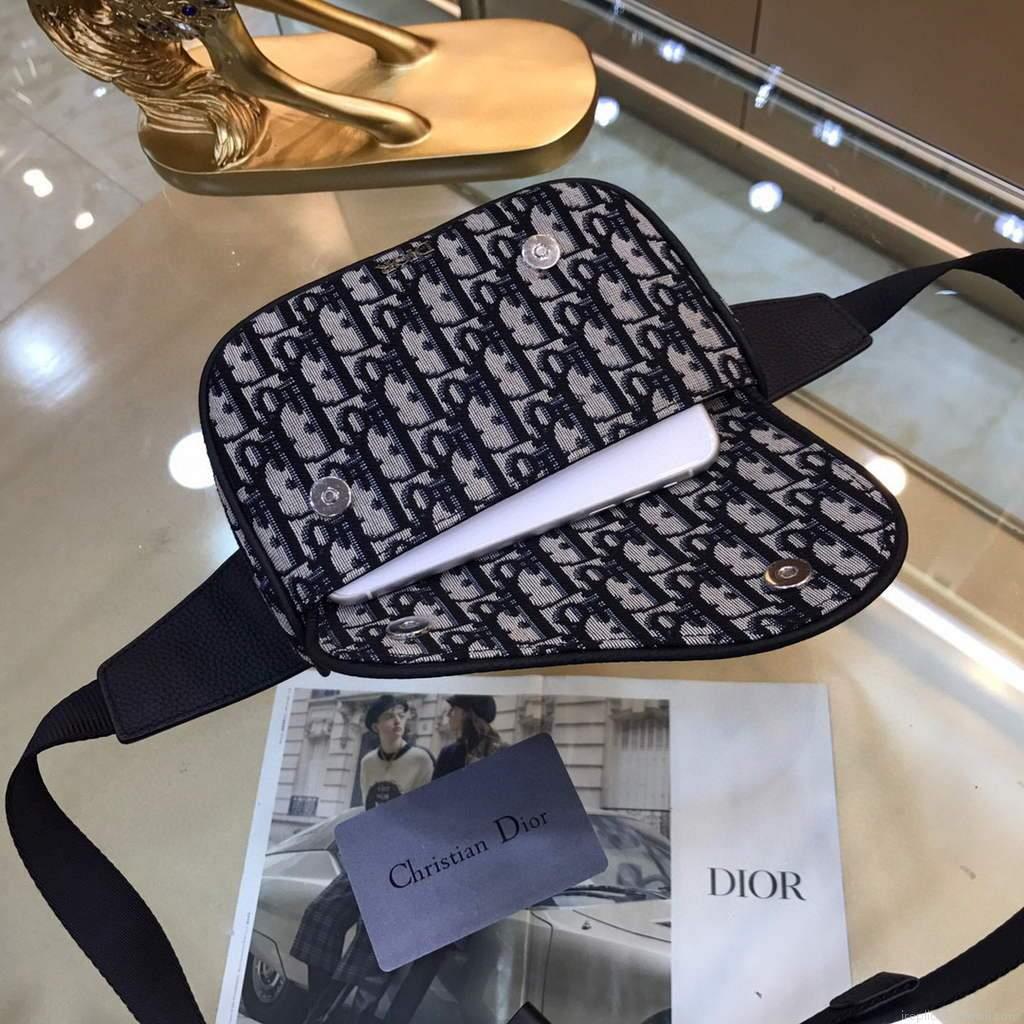 Dior 1ADPO223 Saddle Belt Bag Dior Oblique Galaxy Leather Black and Beige