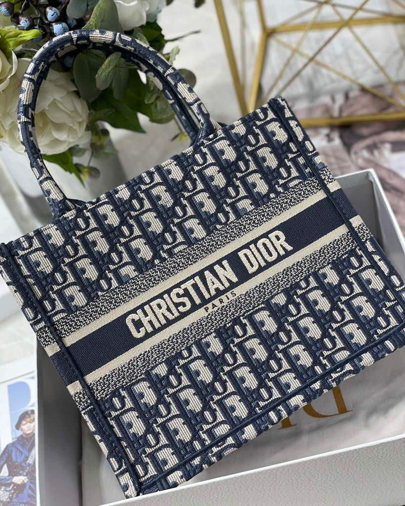 Dior Book Tote M1265 Small Dior Oblique Embroidery Blue