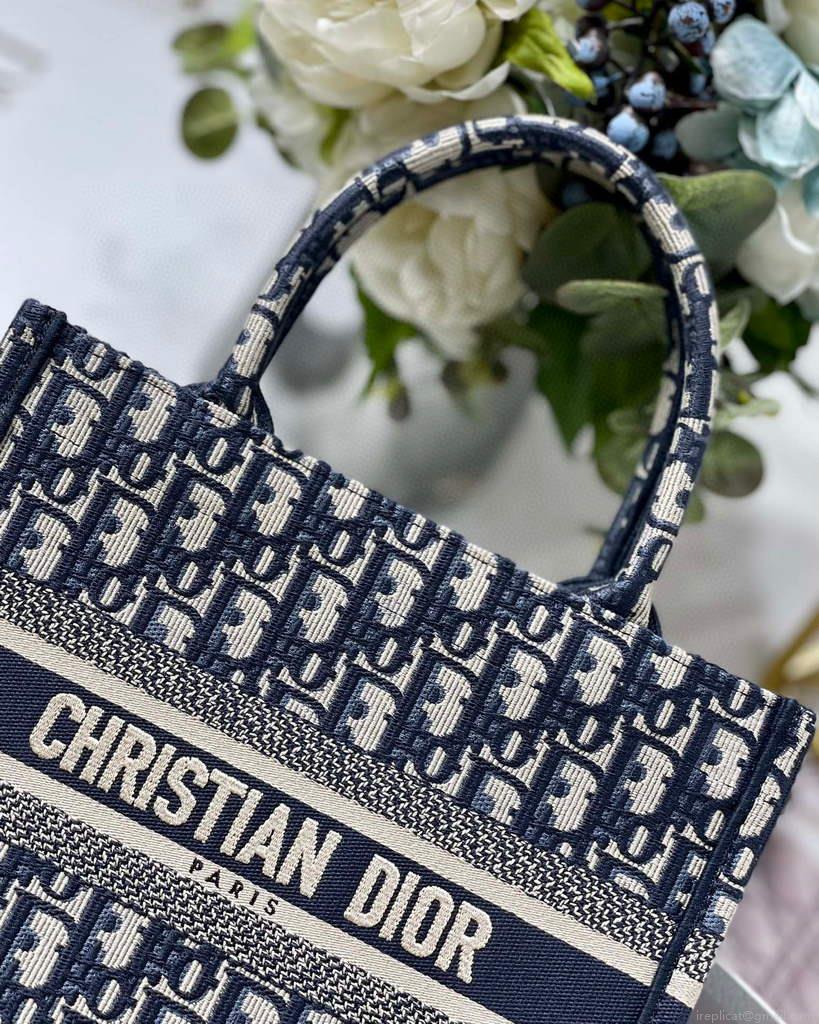 Dior Book Tote M1265 Small Dior Oblique Embroidery Blue