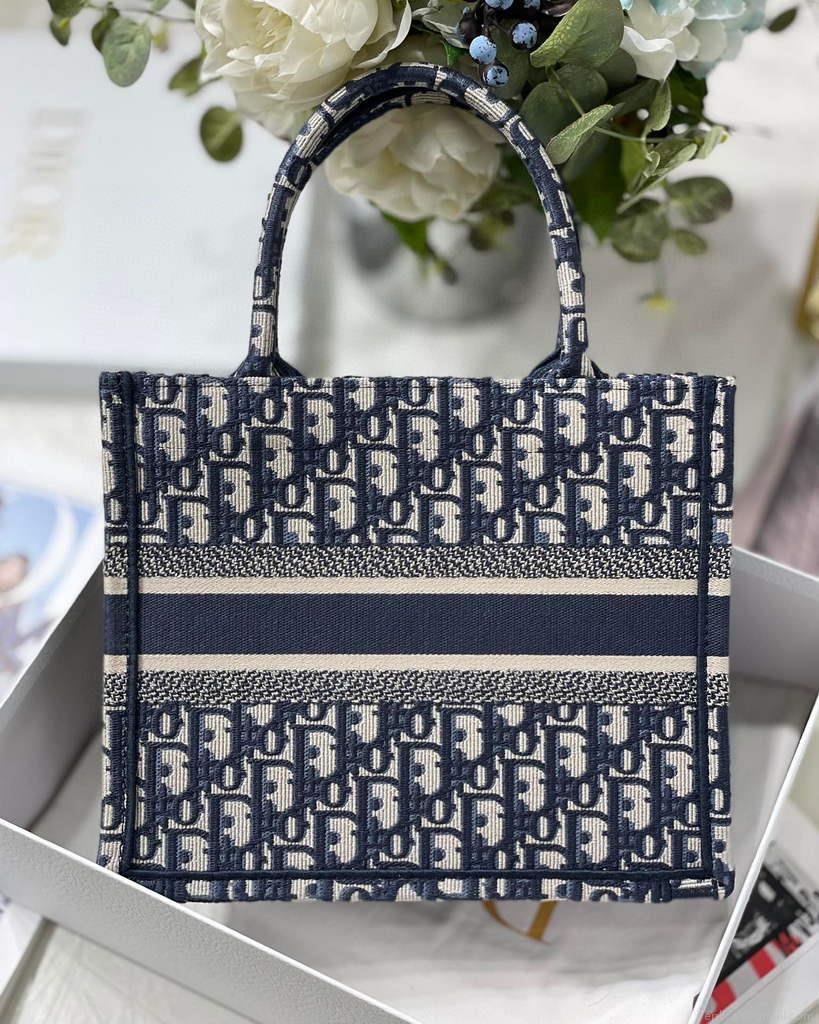 Dior Book Tote M1265 Small Dior Oblique Embroidery Blue