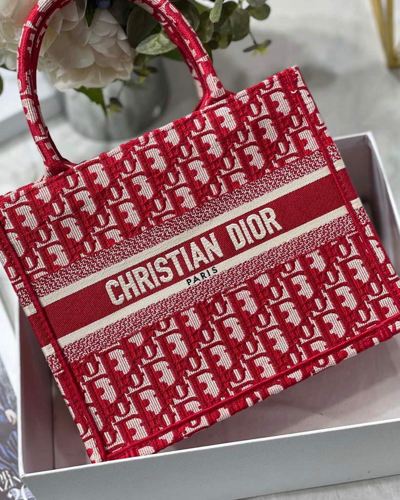Dior Book Tote M1265 Small Dior Oblique Embroidery Red