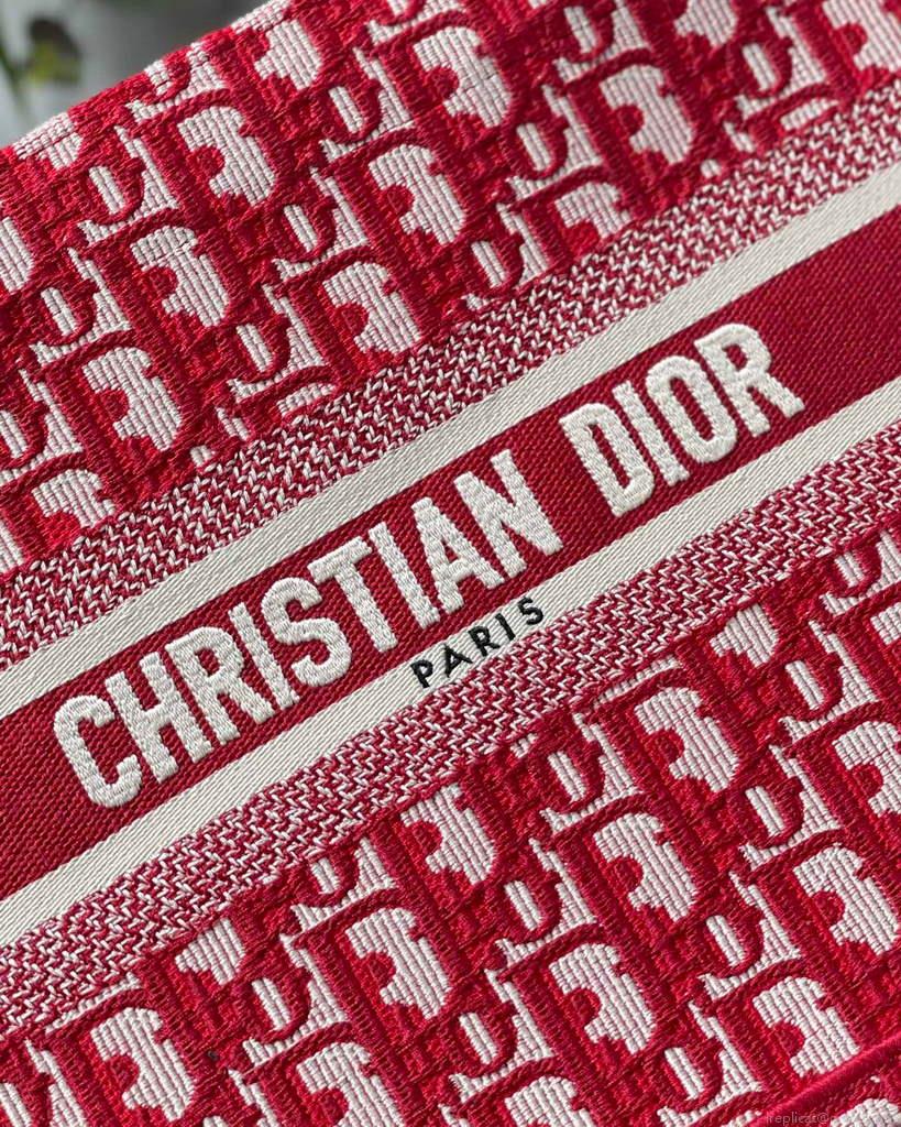 Dior Book Tote M1265 Small Dior Oblique Embroidery Red