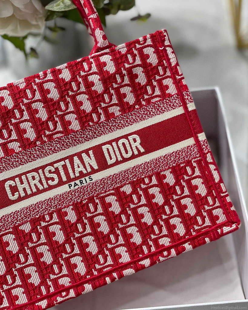 Dior Book Tote M1265 Small Dior Oblique Embroidery Red