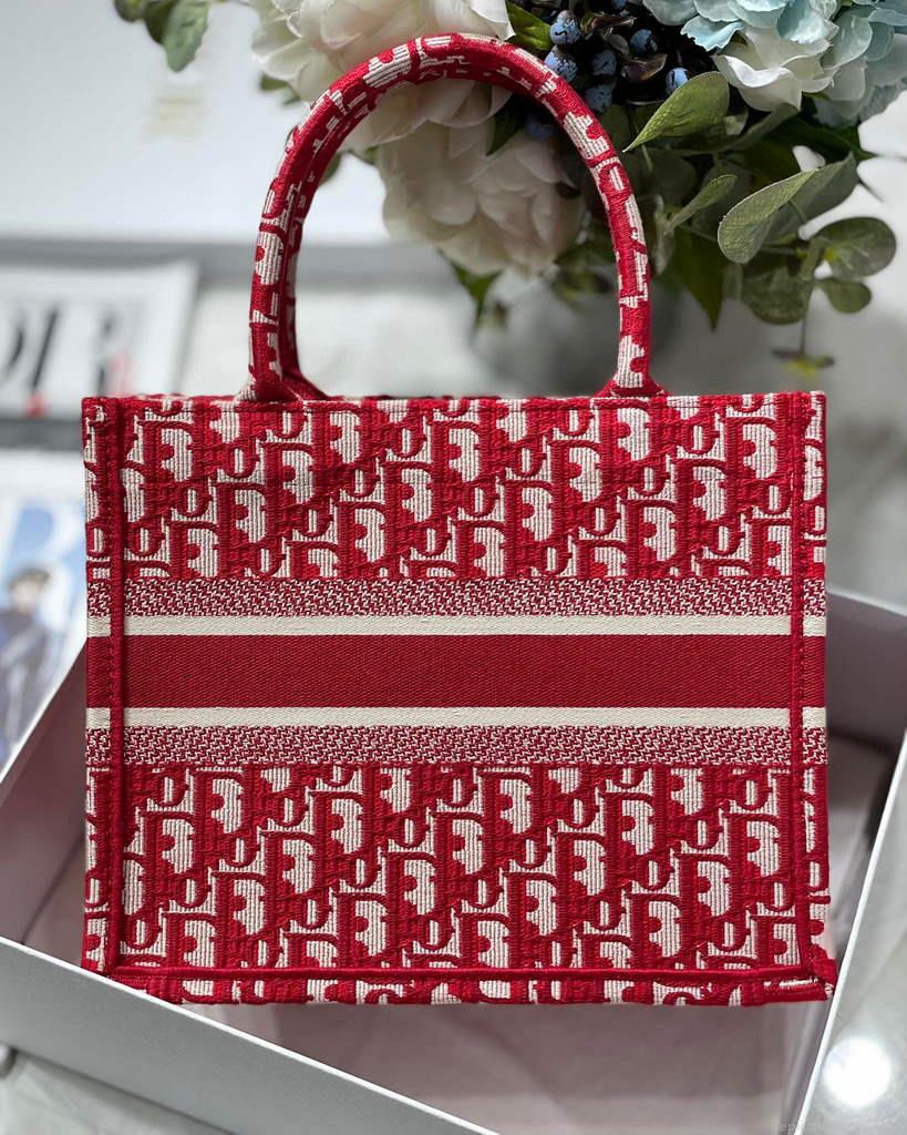 Dior Book Tote M1265 Small Dior Oblique Embroidery Red