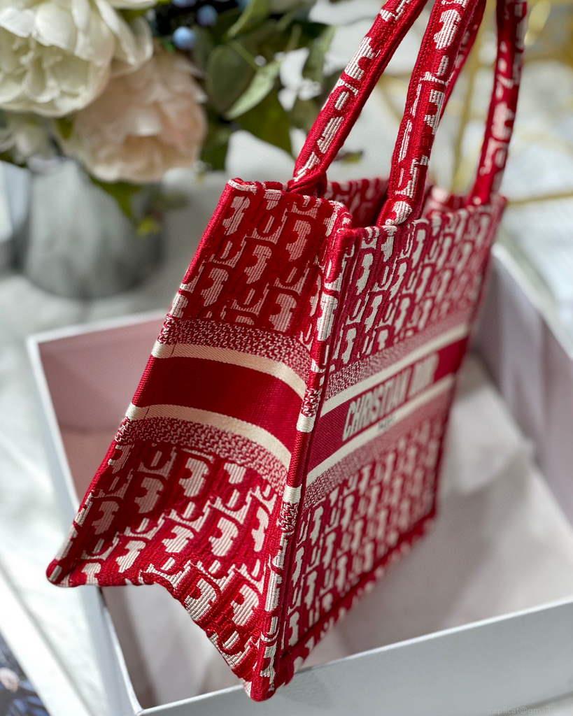 Dior Book Tote M1265 Small Dior Oblique Embroidery Red