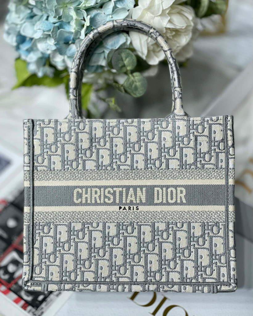 Dior Book Tote M1265 Small Dior Oblique Embroidery Gray