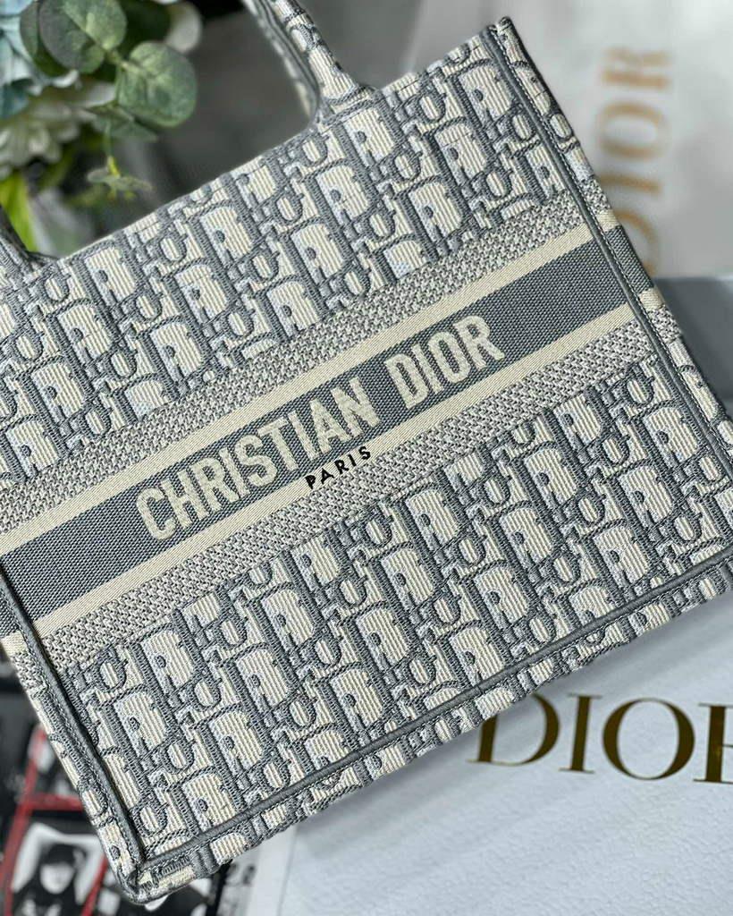 Dior Book Tote M1265 Small Dior Oblique Embroidery Gray