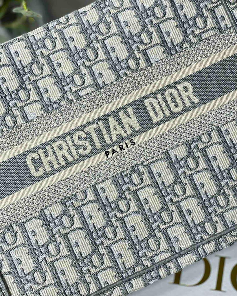 Dior Book Tote M1265 Small Dior Oblique Embroidery Gray