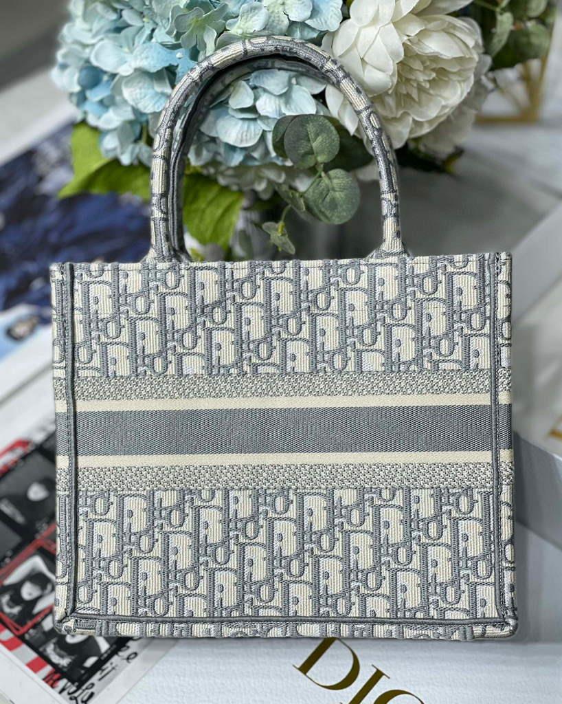 Dior Book Tote M1265 Small Dior Oblique Embroidery Gray