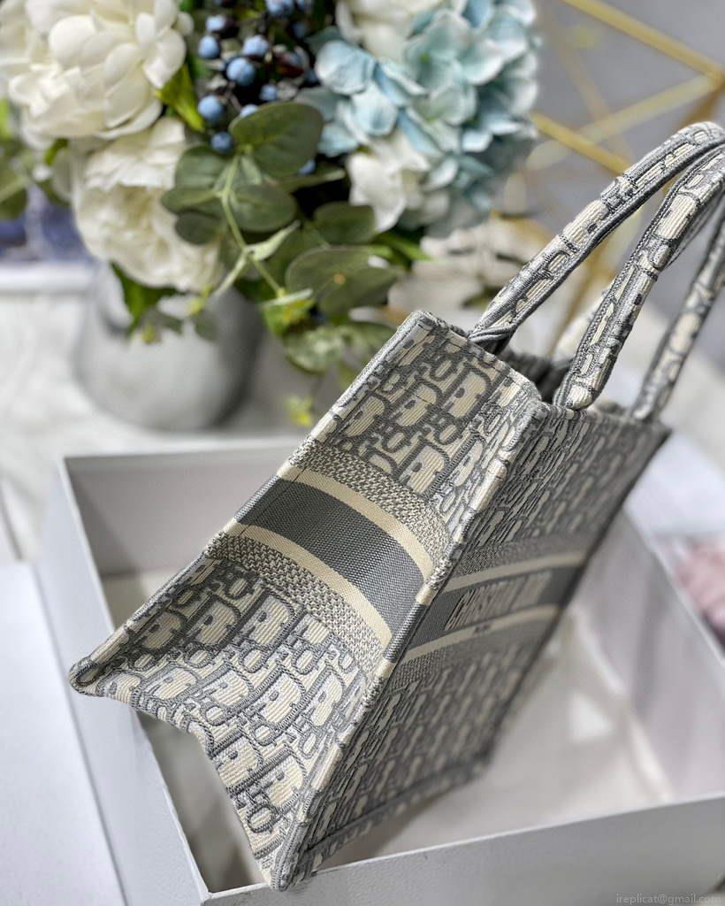 Dior Book Tote M1265 Small Dior Oblique Embroidery Gray