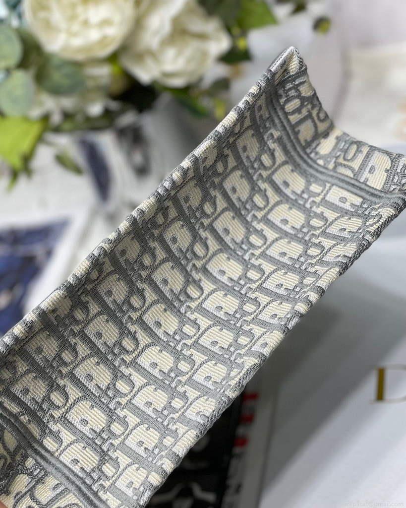 Dior Book Tote M1265 Small Dior Oblique Embroidery Gray