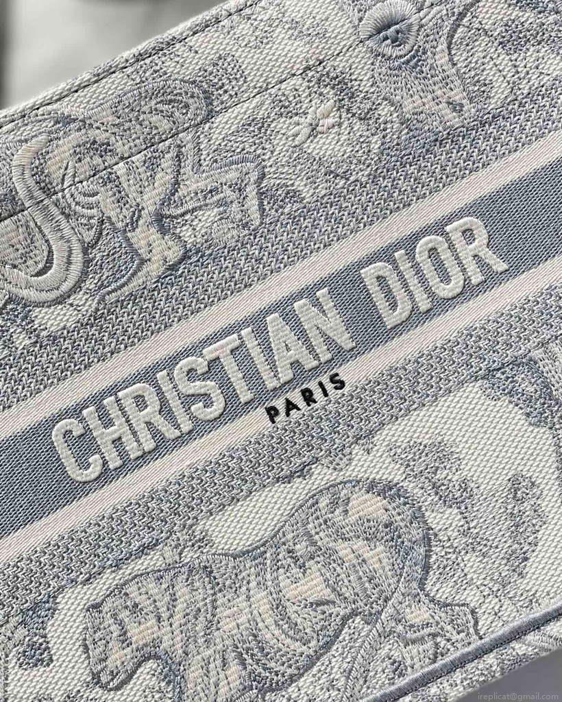 Dior Book Tote M1265 Small Dior Toile De Jouy Reverse Embroidery Gray