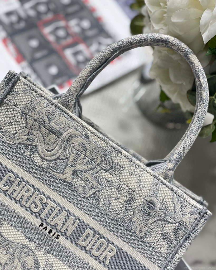 Dior Book Tote M1265 Small Dior Toile De Jouy Reverse Embroidery Gray
