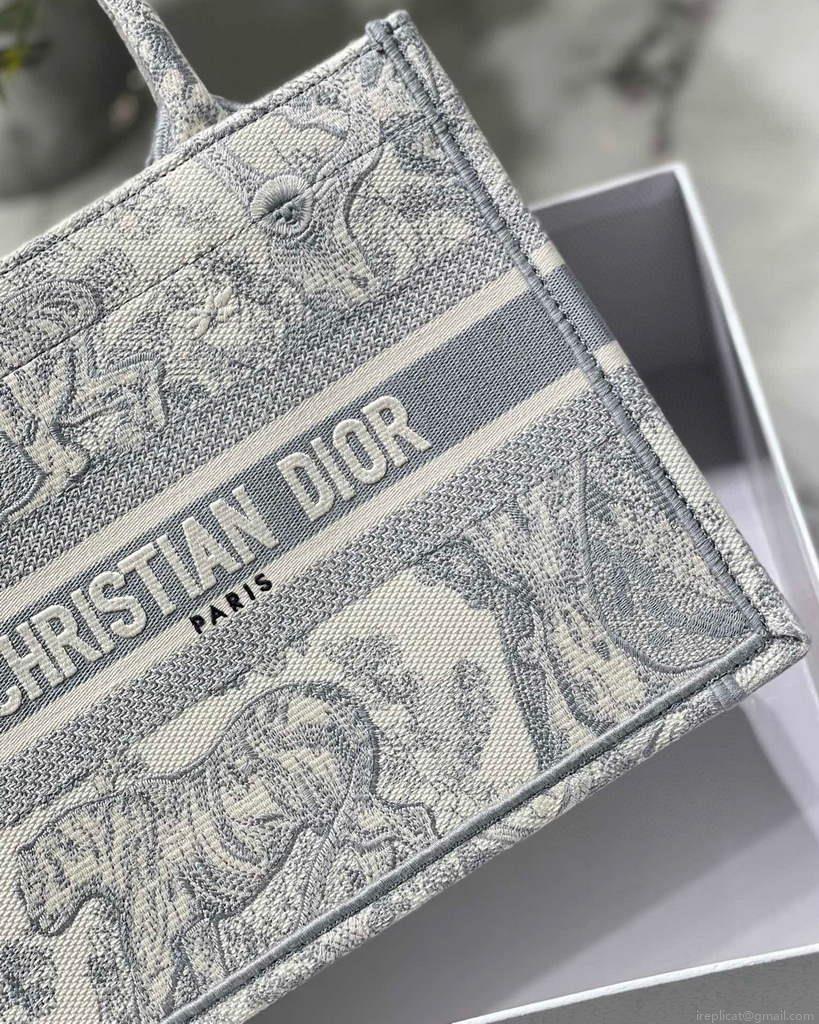 Dior Book Tote M1265 Small Dior Toile De Jouy Reverse Embroidery Gray