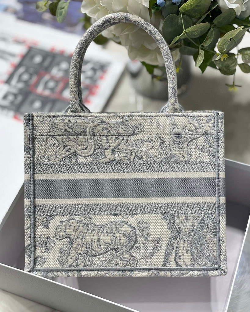 Dior Book Tote M1265 Small Dior Toile De Jouy Reverse Embroidery Gray