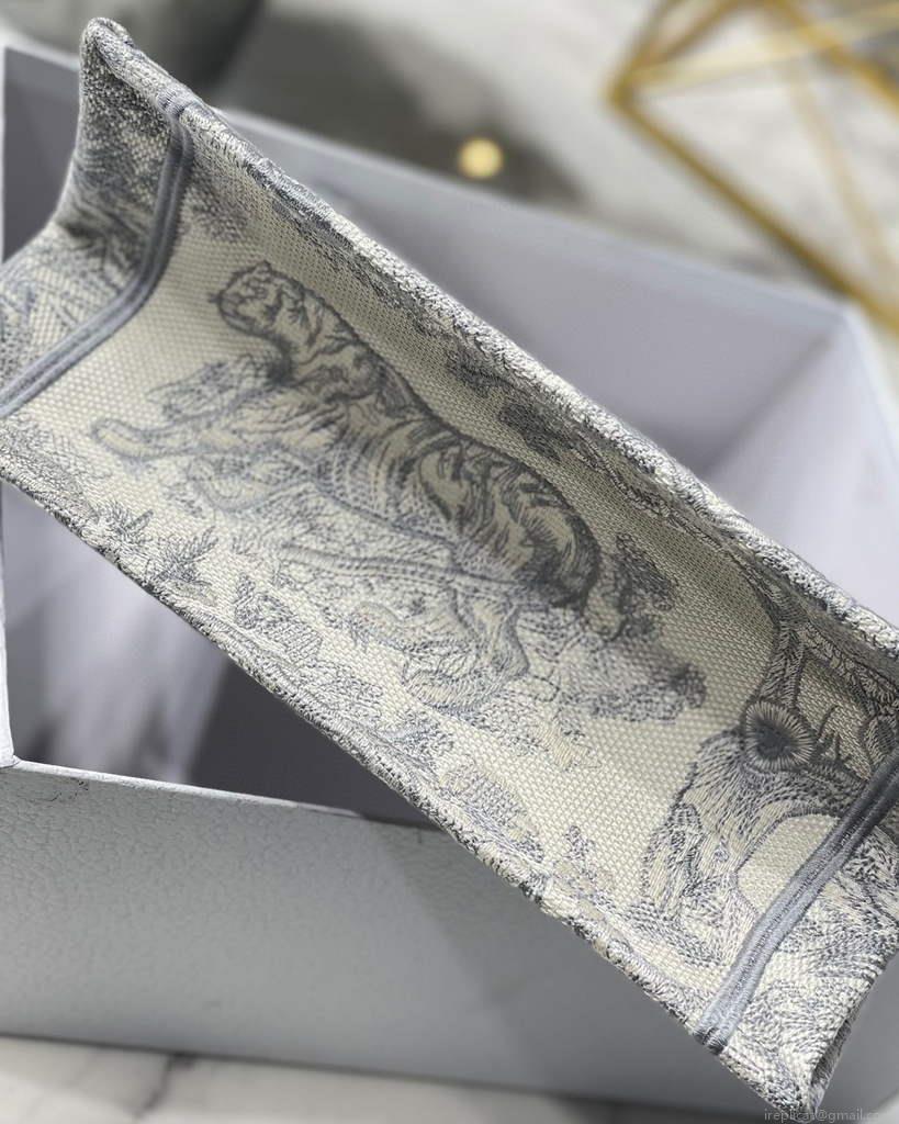 Dior Book Tote M1265 Small Dior Toile De Jouy Reverse Embroidery Gray