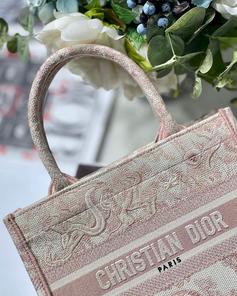 Dior Book Tote M1265 Small Dior Toile De Jouy Reverse Embroidery Pink