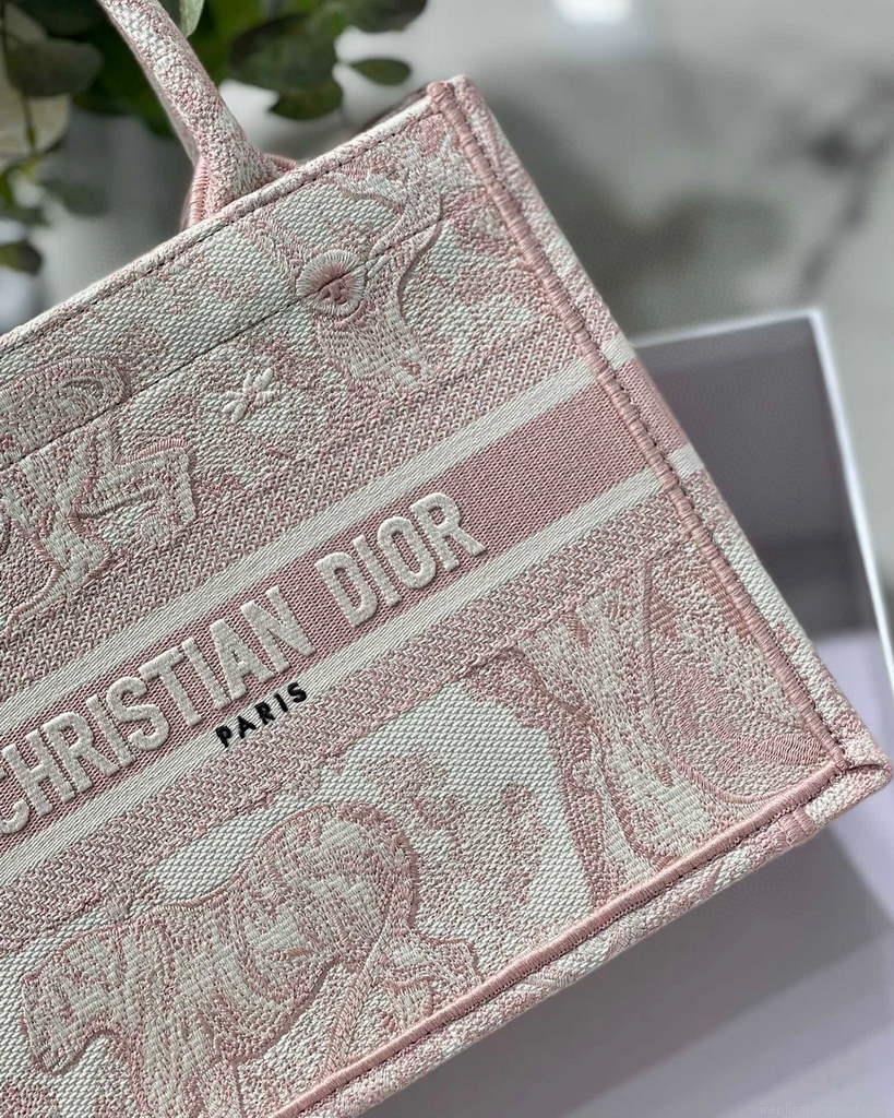 Dior Book Tote M1265 Small Dior Toile De Jouy Reverse Embroidery Pink