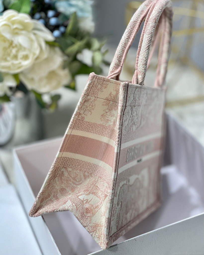 Dior Book Tote M1265 Small Dior Toile De Jouy Reverse Embroidery Pink