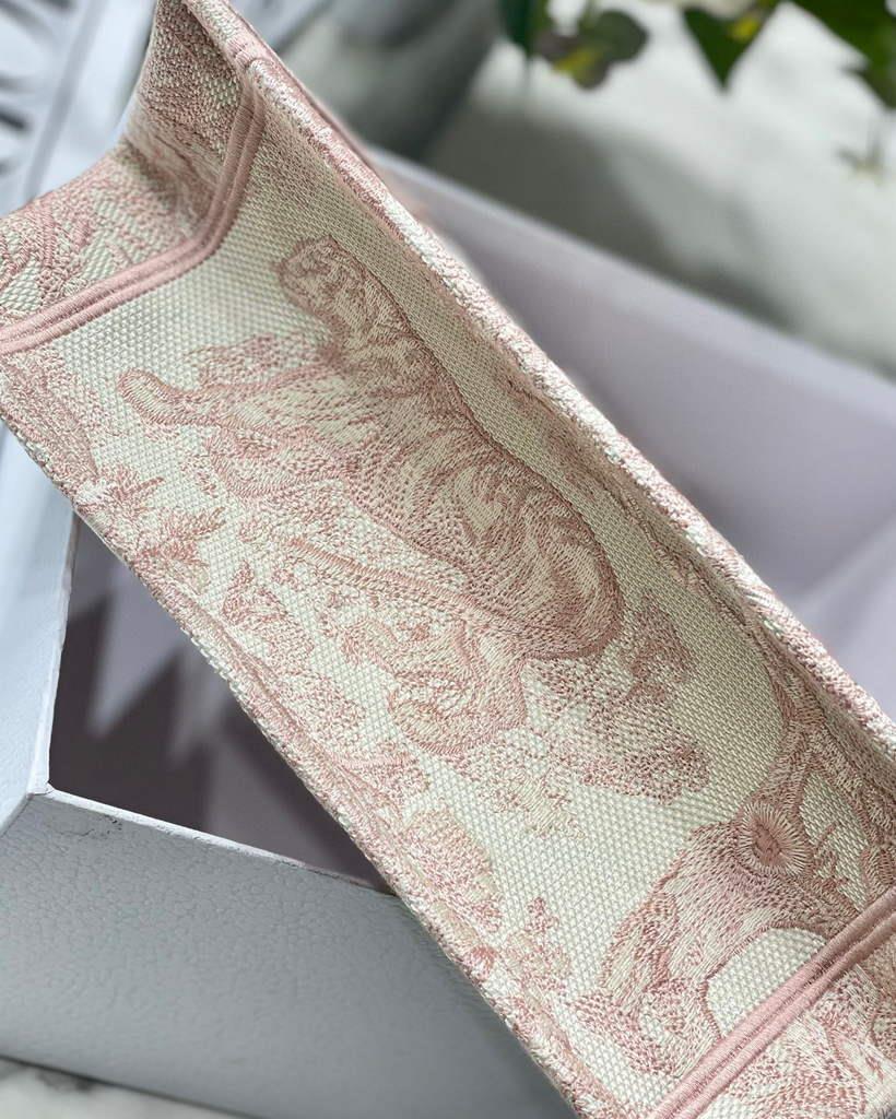 Dior Book Tote M1265 Small Dior Toile De Jouy Reverse Embroidery Pink