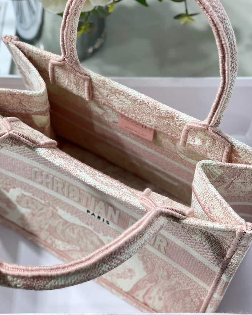 Dior Book Tote M1265 Small Dior Toile De Jouy Reverse Embroidery Pink