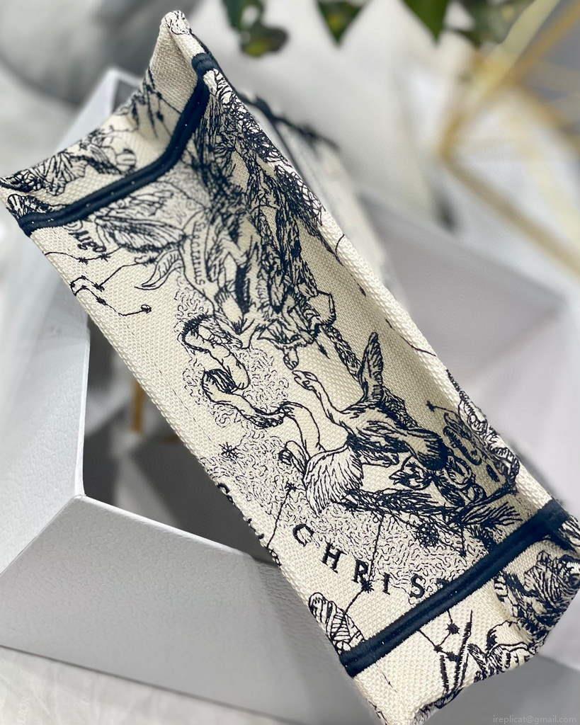 Dior Book Tote M1265 Small Latte Toile De Jouy Zodiac Embroidery Beige