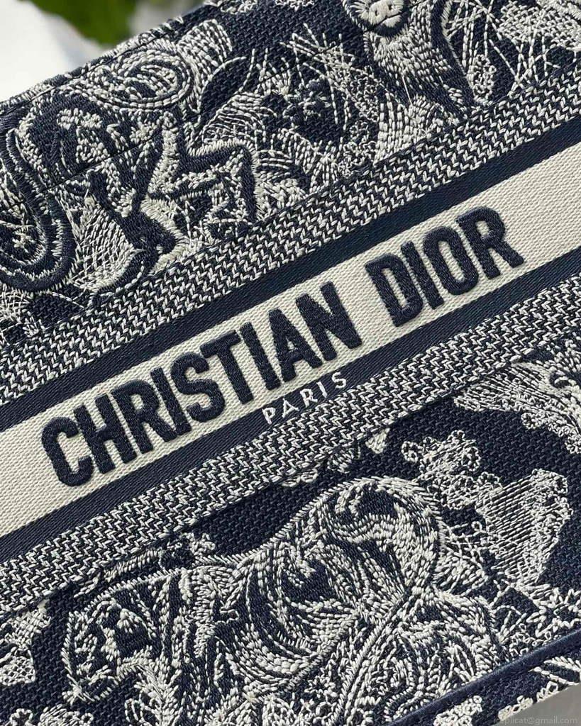 Dior Book Tote M1265 Small Toile De Jouy Embroidery Blue