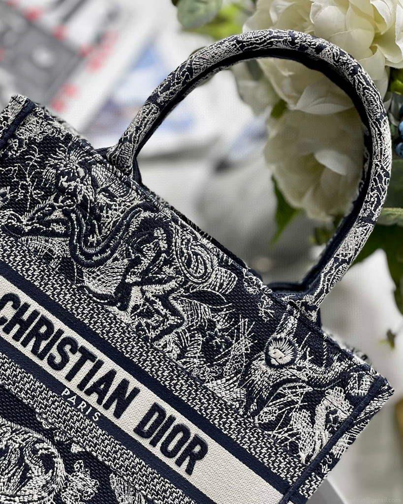 Dior Book Tote M1265 Small Toile De Jouy Embroidery Blue