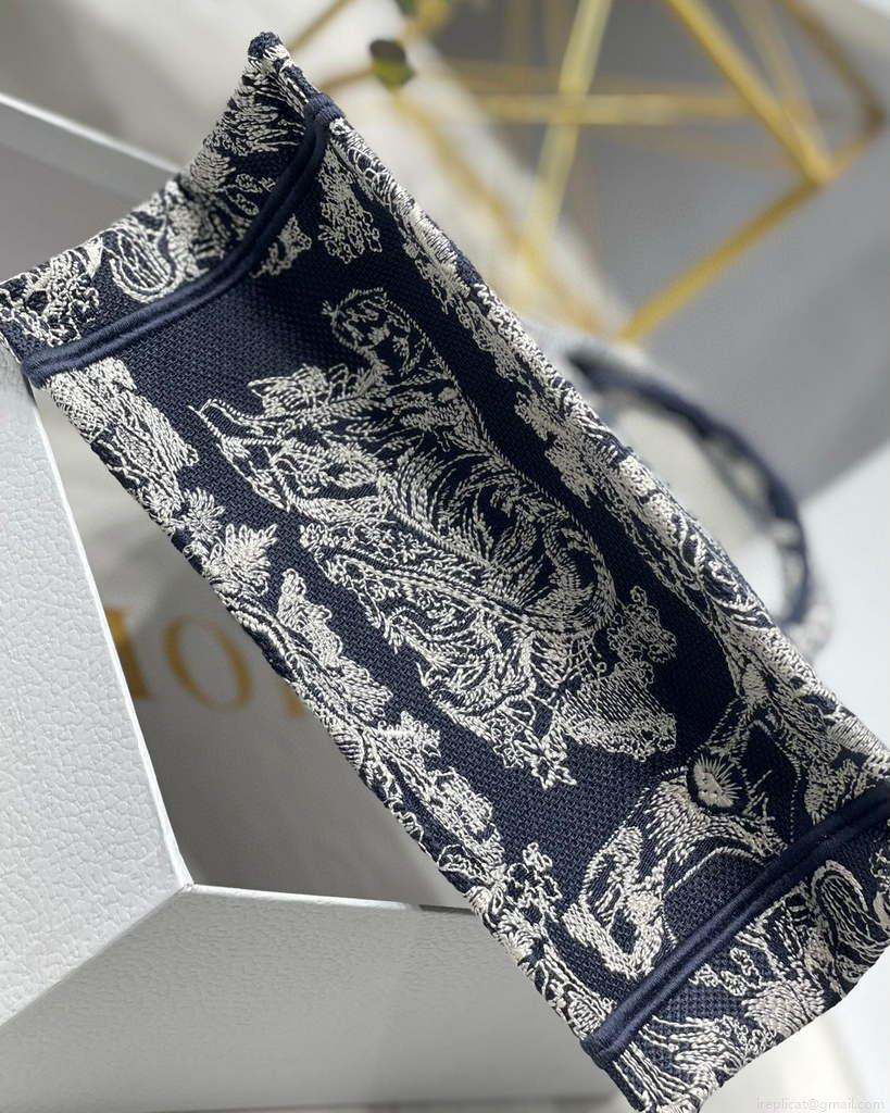 Dior Book Tote M1265 Small Toile De Jouy Embroidery Blue