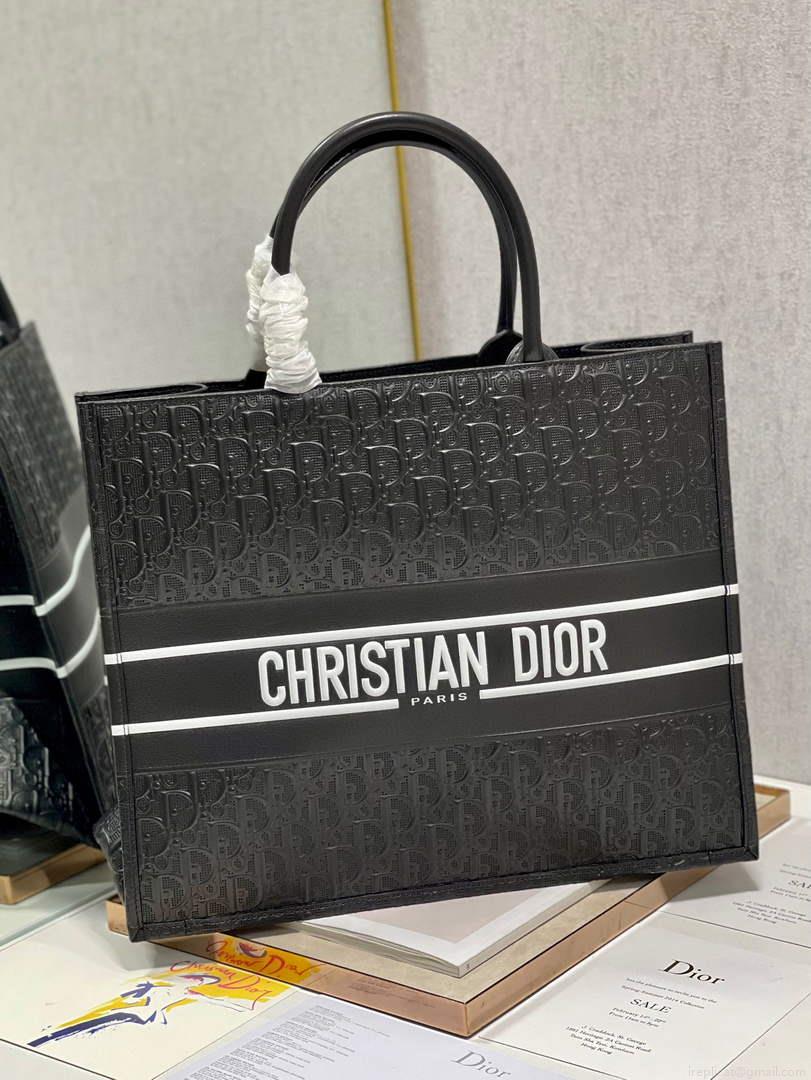 Dior M1286 Large Book Tote Black Perforated and Embossed Oblique Calfskin