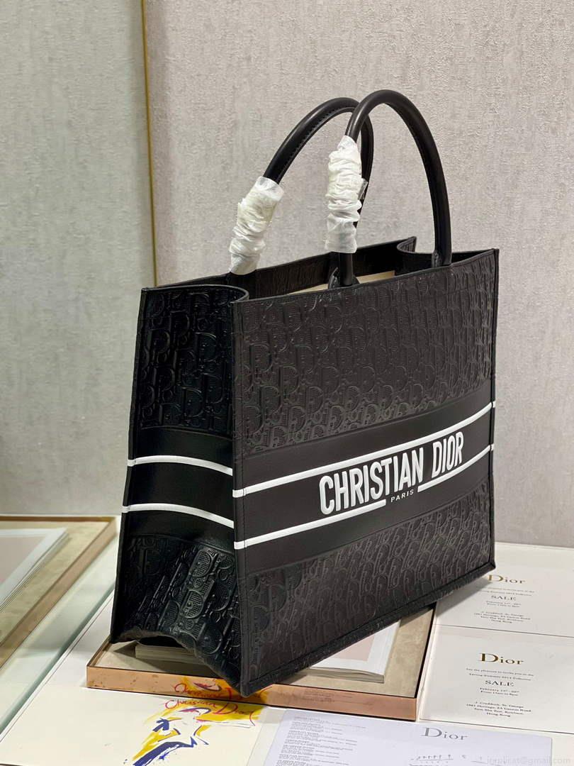 Dior M1286 Large Book Tote Black Perforated and Embossed Oblique Calfskin