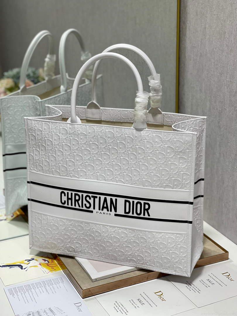 Dior M1286 Large Book Tote White Perforated and Embossed Oblique Calfskin