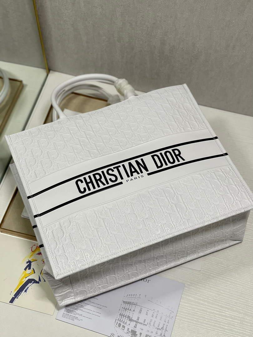 Dior M1286 Large Book Tote White Perforated and Embossed Oblique Calfskin