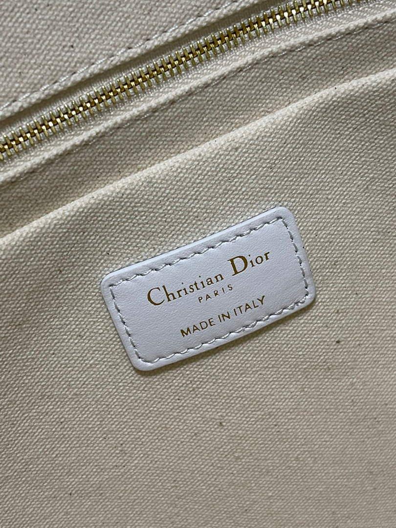 Dior M1286 Large Book Tote White Perforated and Embossed Oblique Calfskin