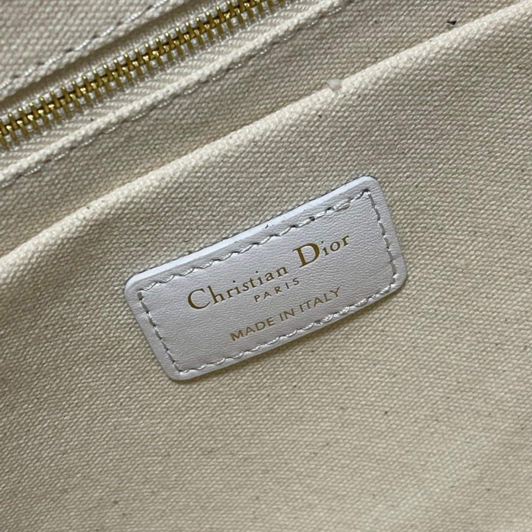 Dior M1296 Medium Book Tote White Perforated and Embossed Oblique Calfskin